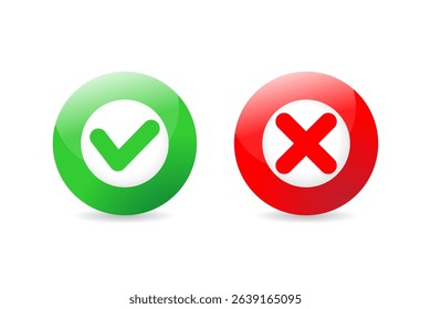 Cross and check mark icon set. Vector illustration isolated on white background. Includes simple check and cross symbols for general use.