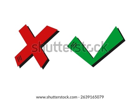 Cross and check mark icon set. Vector illustration isolated on white background. Includes simple check and cross symbols for general use.