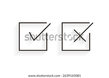 Cross and check mark icon set. Vector illustration isolated on white background. Includes simple check and cross symbols for general use.