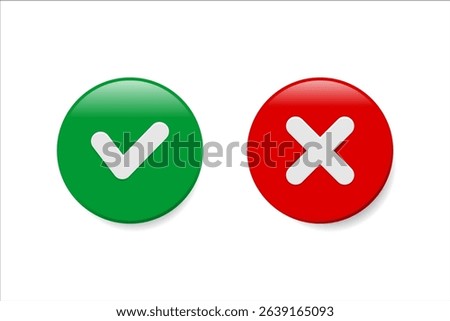 Cross and check mark icon set. Vector illustration isolated on white background. Includes simple check and cross symbols for general use.