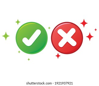Cross and check mark icon symbol set cartoon illustration