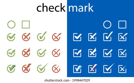Marcar y marcar el conjunto de símbolos de icono. Diferentes signos de comprobación. Botones de validación. Vector disponible. Correcto Vector incorrecto derecho incorrecto.