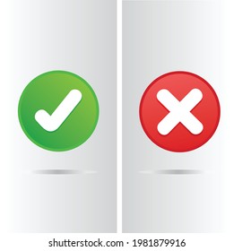 Cross and check mark icons, flat round buttons set. Vector EPS10