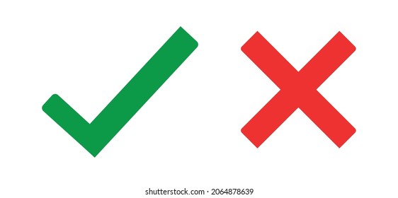 Cross and check mark icons, flat round buttons set. Vector EPS10