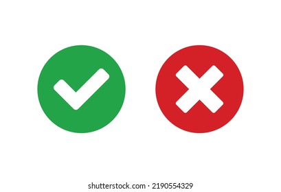 Cross And Check Mark Icons, Flat Round Buttons Set. Vector EPS 10