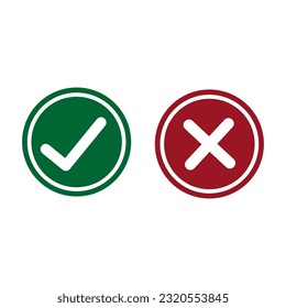 Cross check mark icons, flat round buttons set. Vector illustration. Stock image.