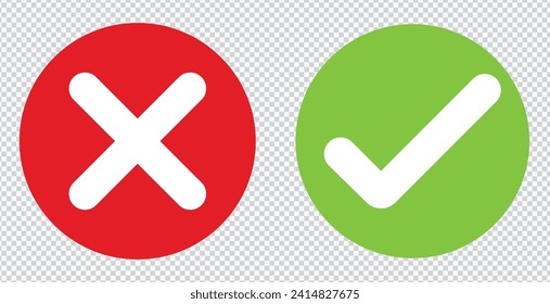 Cross and check mark icons, flat round buttons set. Vector EPS10