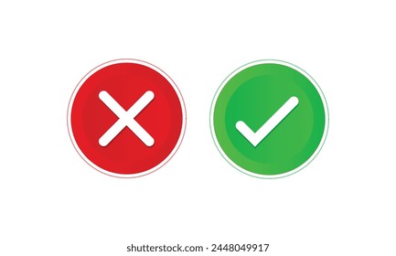 Kreuz-Häkchen-Symbole, flache runde Buttone gesetzt. Vektorillustration