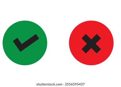 Cross check mark icons, flat round buttons set. Vector EPS10