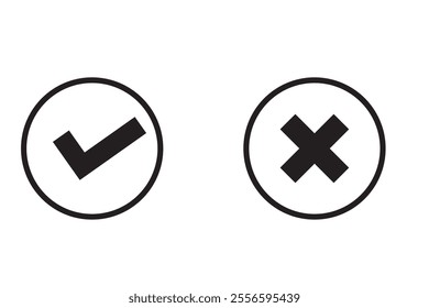 Cross check mark icons, flat round buttons set. Vector EPS10
