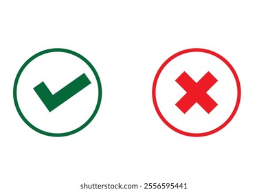 Cross check mark icons, flat round buttons set. Vector EPS10