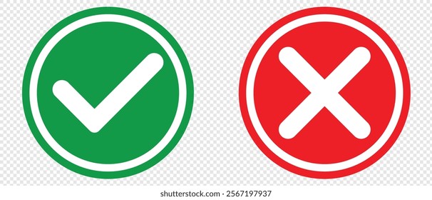 Cross and check mark icons, flat round buttons set. Vector illustration. eps 10
