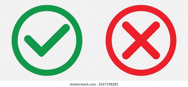 Cross and check mark icons, flat round buttons set. Vector illustration. eps 10
