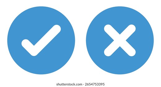 Iconos de marca de verificación cruzada, conjunto de Botones redondos planos. Vector EPS10