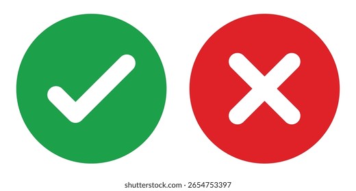 Iconos de marca de verificación cruzada, conjunto de Botones redondos planos. Vector EPS10