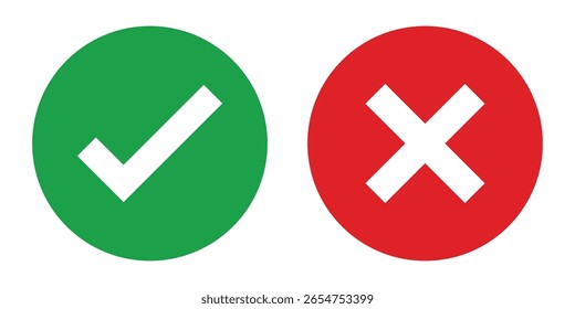 Iconos de marca de verificación cruzada, conjunto de Botones redondos planos. Vector EPS10