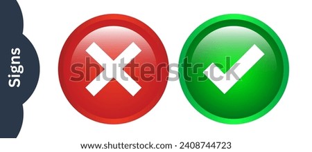 Cross check mark icons, glossy round buttons set. Vector illustration 