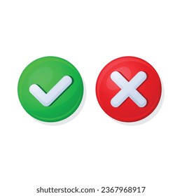 Cross and Check Mark Icons on White Background. Vector