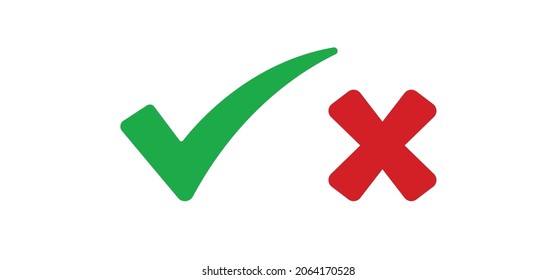 Cross and check mark icons, vector buttons. Checkmark tick and x.