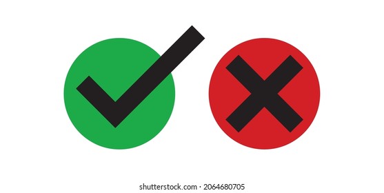 Cross and check mark icons, vector buttons. Checkmark tick and x.