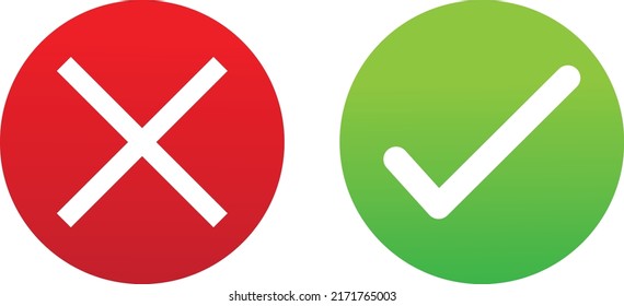 Cross and check mark icons vector in gradient red and green circles