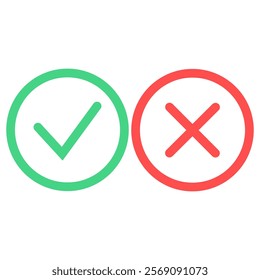 Cross check mark icons. Yes or no in colour. Vector illustration