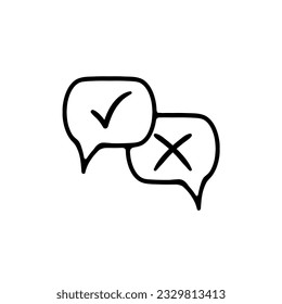 Cross and check mark line icon. Dialog box, choice, vote, feedback, mark. Vector black line icon