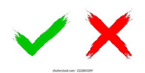 Marca de verificación cruzada en un fondo blanco. Vector de símbolo aislado. Marcar conjunto de iconos. Marque la marca de verificación con el símbolo adecuado. Icono de vector plano. Preguntas de prueba. pincel aprobado y rechazado.