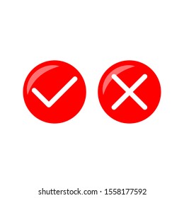 Cross and Check mark symbol icon vector on white background