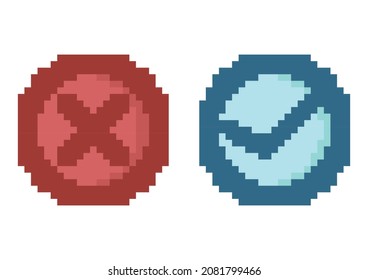cross and check mark symbol with pixel theme