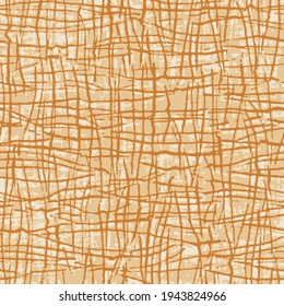 Cross Checked Motif Seamless Textured grunge abstract pattern on orange background.