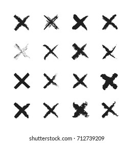 Cross checkmarks flat icons. Hand drawn vector illustration isolated on a white background. Acceptance of voting results. Premium quality. 