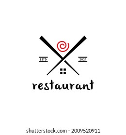 cross chopstick sushi restaurant logo design vector illustration