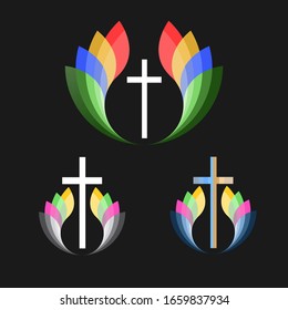 Cross Christ Easter icon set, decorated with crosses or symbols. Used for making or decorating vector church logos.