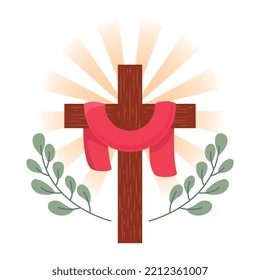 cross of christ with red cloak . vector illustration