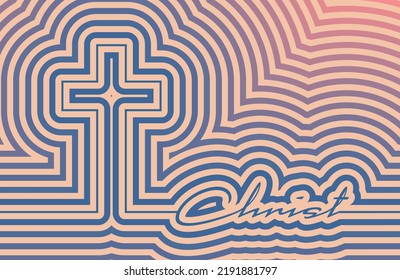 Cross and Christ word in thin lines style