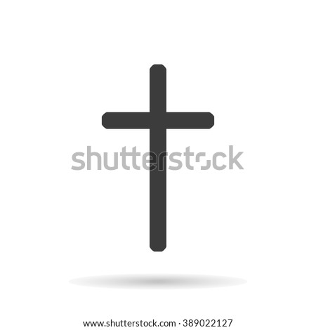 Cross Christian  blac icon with shadow on a white background, stylish vector illustration