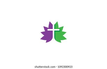 cross christian catholic leaf logo vector