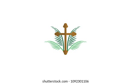 cross christian catholic leaf logo vector