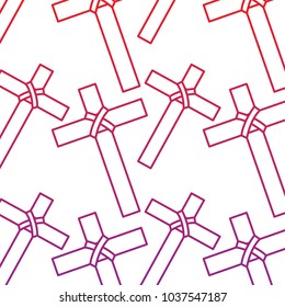 cross christian catholic paraphernalia  pattern image vector illustration design  red to purple line
