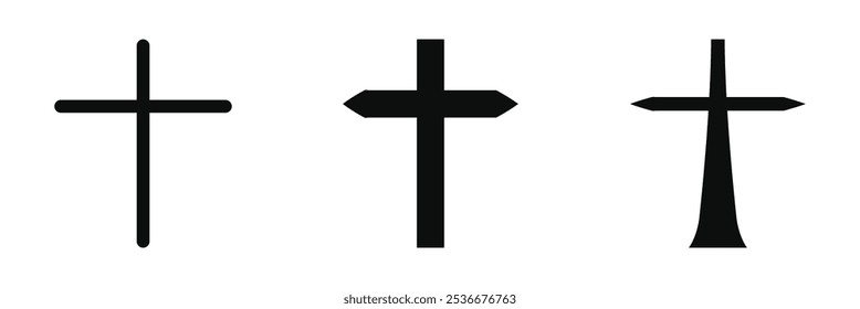 Cross of Christian crucifix. Simple logo icon of Christian Symbol of church of Jesus. Vector sign of catholic. Christian cross vector. Eps 10.