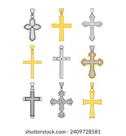 cross christian set cartoon. jesus easter, silhouette catholic, holy symbol cross christian sign. isolated symbol vector illustration