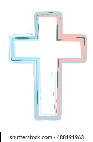 Cross, christian symbol. Artistic abstract watercolor style colorful modern vector illustration.