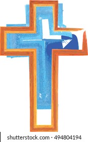 Cross, christian symbol. Artistic abstract watercolor style colorful modern illustration.