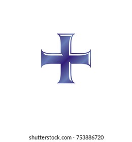 Cross of Christianity graphic emblem. Heraldic vector design element. Retro style label, heraldry logo, religious insignia.