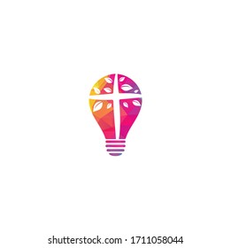 Cross Church bulb shape concept Logo Design. Abstract Tree religious cross symbol icon vector design. Church and Christian organization logo. 