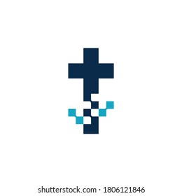 Cross Church Data Pixel Modern Logo