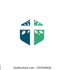 Cross Church Logo Design. Abstract Tree religious cross symbol icon vector design. Church and Christian organization logo.