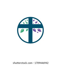 Cross Church Logo Design. Abstract Tree religious cross symbol icon vector design. Church and Christian organization logo. Cross tree church logo	
