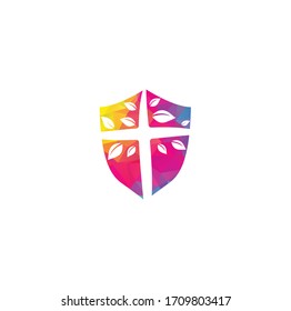 Cross Church Logo Design. Abstract Tree religious cross symbol icon vector design. Church and Christian organization logo. 